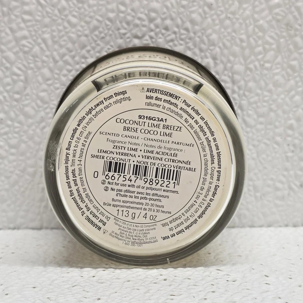 Bath & Body Works Coconut Lime Breeze Single Wick Candle 4 oz New Unburned